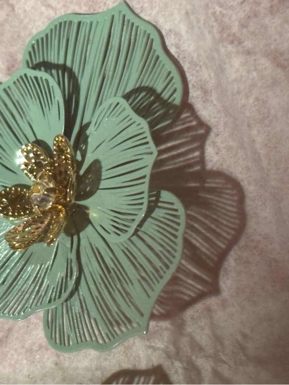 Cato Mint Green and Gold Layered Floral Drop Earrings - Picture 5 of 6